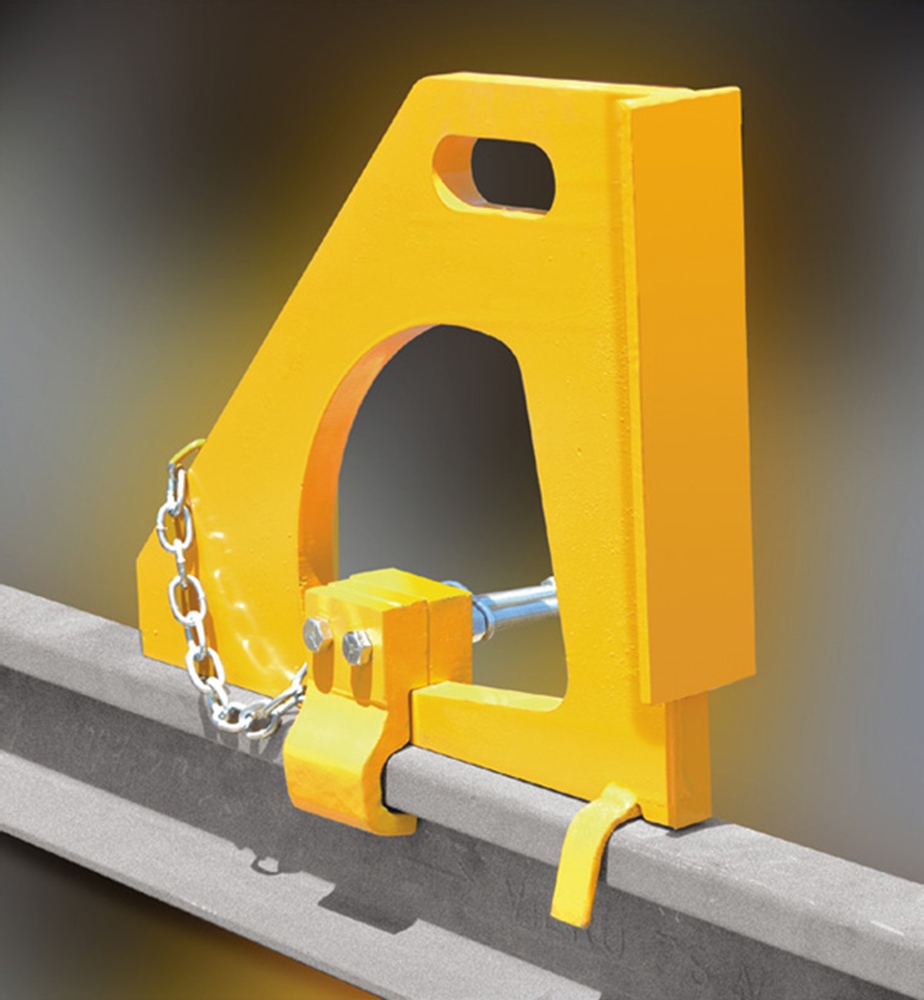 Non-Slide Bumper Crane Stop
Wedge stands 15 inches above top of rail. Underside of crane bumper should not be more than 12" above top of rail. Specify rail size and section.